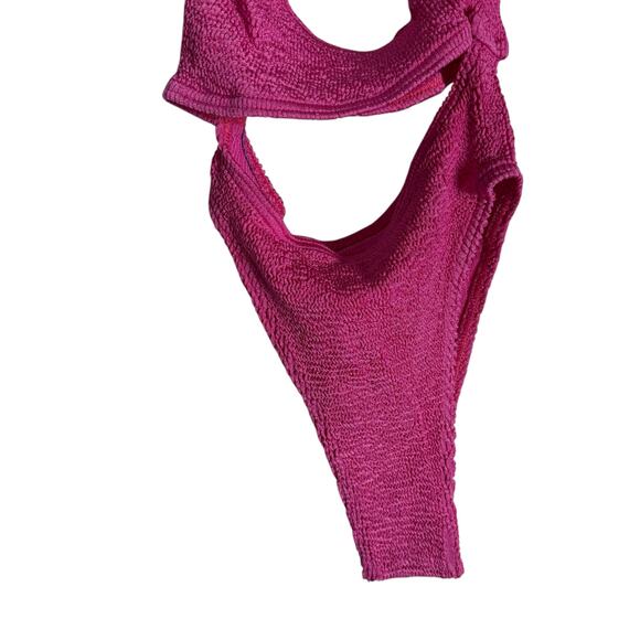Bond Eye Rico Pink One Shoulder Cut Out One Piece Crinkle Swimsuit One Size - Picture 5 of 10